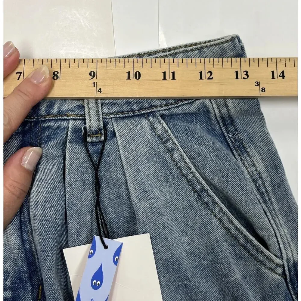 Cider Women's High Rise Pleated Wide Leg Jeans Size Small 26X28 Light wash 90s